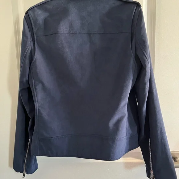 NWOT Theory Navy Velvet Moto Jacket w/Silver Details - Size M - Picture 4 of 8
